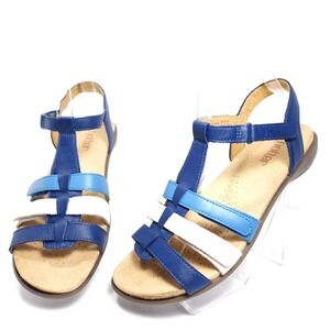 Hotter Soli Women's Leather Gladiator Sandals STD Aquatic Blue & White Size 9